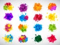 Color splashes. Abstract ink brushes shapes liquid colored templates splatters magenta yellow blue recent vector Royalty Free Stock Photo