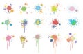 Color splashes of ink paint with drips and drops, set.  Vector illustration Royalty Free Stock Photo