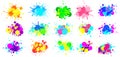 Color splatter. Colorful paint splash, bright painted drip drops and abstract colors splashes vector graphic set Royalty Free Stock Photo