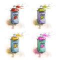 Color spray can aerosol graffiti street watercolor illustration