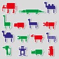 Color square digital simple retro animals stickers Royalty Free Stock Photo