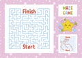 Color square maze. Find the right path from start to finish. Kids worksheets. Activity page. Game puzzle for children. Cute