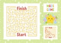 Color square maze. Find the right path from start to finish. Kids worksheets. Activity page. Game puzzle for children. Cute