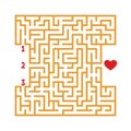 Color square maze. Game for kids. Puzzle for children. Find the right path to the heart. Labyrinth conundrum. Flat vector