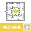 Color square maze. Game for kids. Puzzle for children. Find the way to the cute star. Labyrinth conundrum. Flat vector