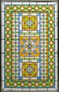 Color Stained Glass At Window. Bright Colorful Classic Blue Green Orange Glass Texture and Background. Royalty Free Stock Photo