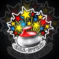 Color stars fly out from curling red stone all star geme. Sport logo for any team
