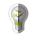 color sticker silhouette with bulb light and green tree growing Royalty Free Stock Photo