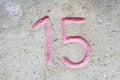 Color street wall number sign banner15 fifteen Royalty Free Stock Photo