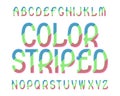 Color Striped typeface. Colorful font. Isolated english alphabet