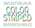 Color Striped typeface. Colorful font. Isolated english alphabet