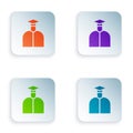 Color Student icon isolated on white background. Set colorful icons in square buttons. Vector Illustration