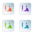 Color Student working at laptop icon isolated on white background. Workplace concept. Set colorful icons in square