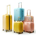 Color suitcases set isolated, modern travel bags group, handbags pack, different luggages, baggage collection Royalty Free Stock Photo