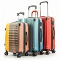 Color suitcases set isolated, modern travel bags group, handbags pack, different luggages, baggage collection Royalty Free Stock Photo