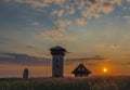 Color sunset near Roprachtice village with observation tower Royalty Free Stock Photo