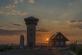 Color sunset near Roprachtice village with observation tower Royalty Free Stock Photo