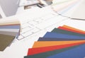 Color swatch and blueprint Royalty Free Stock Photo