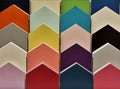 Color swatch paint sample cards on display in a hardware store. Royalty Free Stock Photo