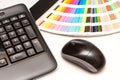Color swatches and computer keyboard, mouse Royalty Free Stock Photo
