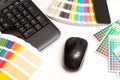 Color swatches and computer keyboard, mouse Royalty Free Stock Photo