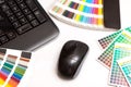 Color swatches and computer keyboard, mouse Royalty Free Stock Photo