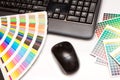Color swatches and computer keyboard, mouse Royalty Free Stock Photo