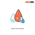 2 color Sweat or tear drop concept line vector icon. isolated two colored Sweat or tear drop outline icon with blue and red colors Royalty Free Stock Photo