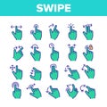 Color Swipe Gesture Touches Vector Linear Icons Set