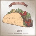 Color taco sketch on grunge background. Royalty Free Stock Photo