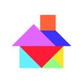 Color tangram puzzle in home shape on white background