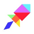 Color tangram puzzle in rocket or missile shape on white backgroun