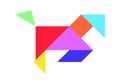 Color tangram in running horse shape on white background