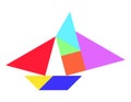 Color tangram in sailing boat shape on white background
