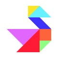 Color tangram puzzle in swan, duck or goose shape