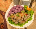 Color Tapioca Balls with Pork Filling in Buffet Line