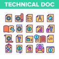 Color Technical Documentation Thin Line Icons Set Vector