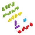 Color tetris blocks isometric illustration