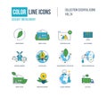 Color thin Line icons set. Ecology, green energy, smart house, Royalty Free Stock Photo