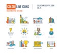 Color thin Line icons set. School equipment, language