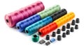 Color threads and sewing accessories on white background Royalty Free Stock Photo