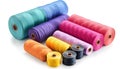 Color threads and sewing accessories on white background Royalty Free Stock Photo