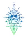 Color tiger head in sunglasses. Sacred geometry. Detailed drawing of a tiger. T-shirt print Royalty Free Stock Photo