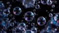 Vibrant Color-Tinted Water Bubbles Floating on Solid Black Background â Ultra-Realistic Liquid Abstract Royalty Free Stock Photo