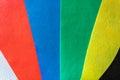 Color tissue samples background of white, red, blue, green, yellow and black colors. Different color swatches - Image Royalty Free Stock Photo