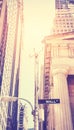 Color toned picture of Wall Street sign on a lamp post, selective focus, New York City, USA Royalty Free Stock Photo