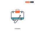 2 color toolbox concept line vector icon. isolated two colored toolbox outline icon with blue and red colors can be use for web, Royalty Free Stock Photo