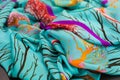 Color torcoise textil, silk fabric with pleats Royalty Free Stock Photo