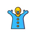 Color Toy puppet doll on hand icon isolated on white background. Flat filled outline style with shadow. Vector Royalty Free Stock Photo