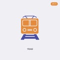 2 color Tram concept vector icon. isolated two color Tram vector sign symbol designed with blue and orange colors can be use for Royalty Free Stock Photo